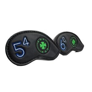 Lucky Clover Black Leather Golf Wedge Headcovers 2pc Set 54° 60° Club Protectors